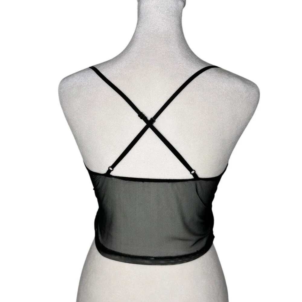 Vintage Y2K Glamazon Black Sequin V-Neck Crop Cami Top. Size S. Nightclub glam